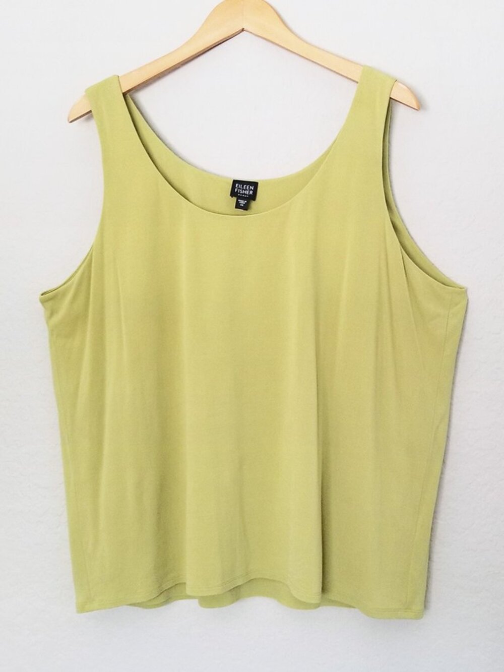 Eileen Fisher 100% Silk Jersey Double Layered Tank Top Shell 1X Chartreuse Green